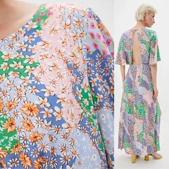 Topshop Austin floral print angel sleeve midi dress size 8 cut out - Picture 3 of 15